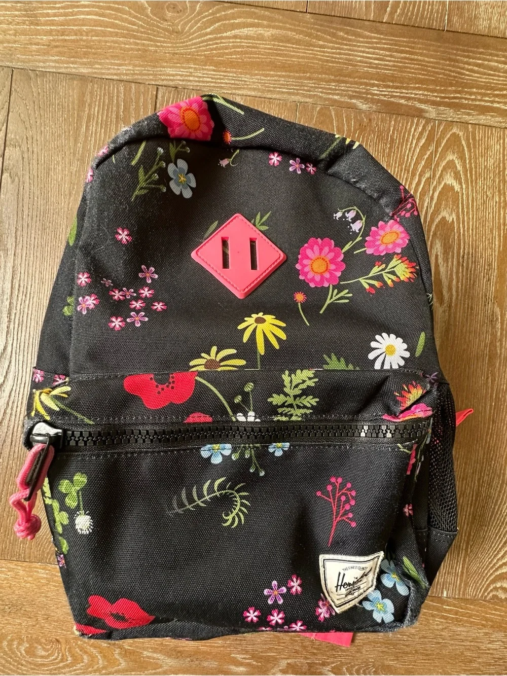 Herschel Supply Company Kids Black Floral Backpack with Pink Accents